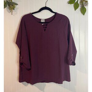 Womens Naif Burgundy 3/4 Sleeve Blouse With Strappy Neckline & Button Size M